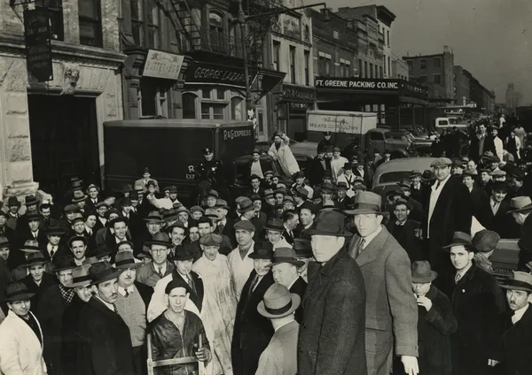 Weegee, Meat-Dealers Stage Near-Riot, 1943
