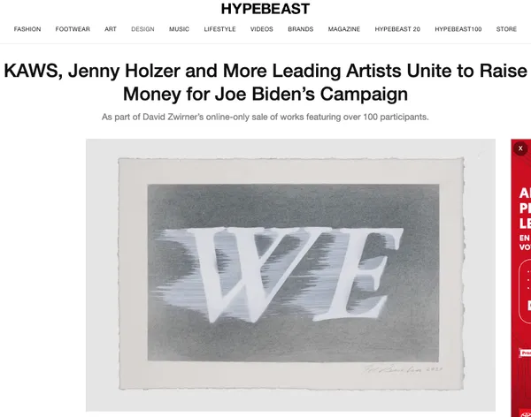 Chloe Wise | KAWS, Jenny Holzer and More Leading Artists Unite to Raise Money for Joe Biden’s Campaign, Hypebeast