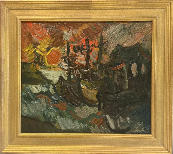 The Wharf at Evening (Fishing Boats), 1930 13 x 15 in Oil on canvas