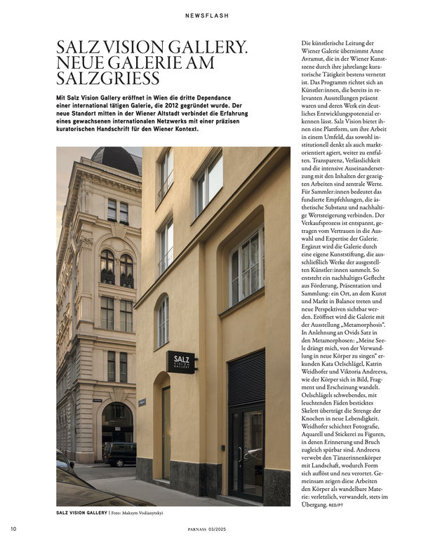 The first public glimpse of the new Salz Vision Gallery in the current issue of PARNASS (03/2025)
