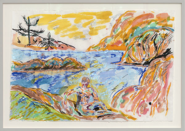 “You Gaze On Me As I Gaze On You” (2025), watercolour and ink on mulberry paper by Karim Boumjimar, in Mouths, Vessels, Portals at Alice Folker Gallery.