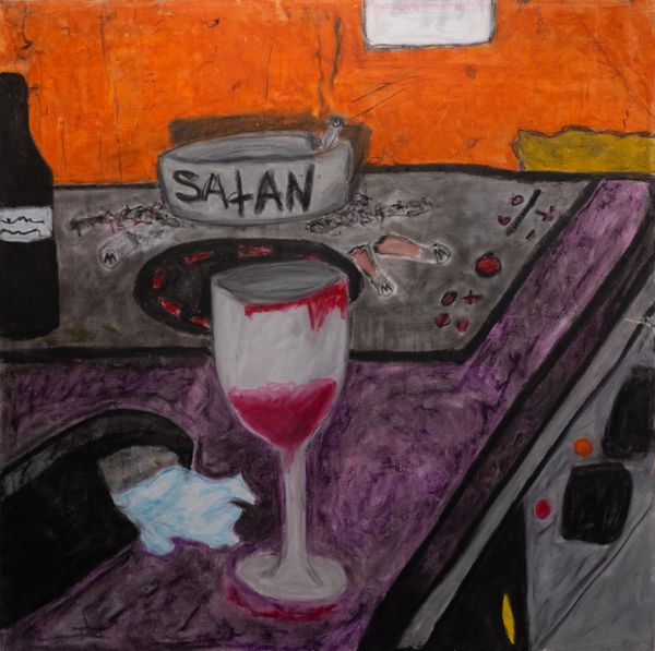 "It's freezing cold on the tiles in the kitchen", 2025 100x100cm, Airbrush and oilpastel on canvas