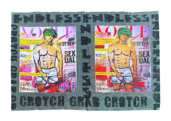Endless Crotch Grab Vogue Banner 2022 Digital Design And Spray Paint On Military Grade Fabric 269 X 358 Cm Courtesy Of Cris Contini Contemporary