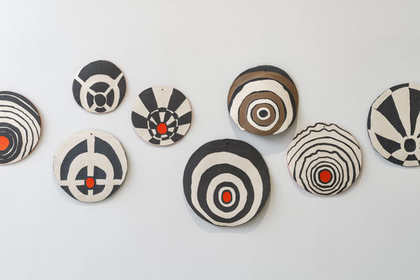 Big Mouth 2021 Black and white stoneware, Steel, Rope Dimensions Variable