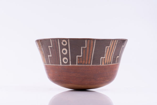 Nazca culture, A stepped-motif large, polychrome bowl, c. 100 BCE to 400 CE
