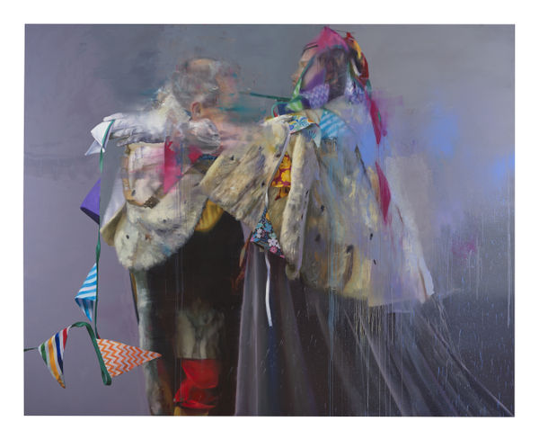 Conor Harrington, 'Welcome to the Cabaret', 2025, Oil and spray paint on linen, 250 x 310 cm. (98 3/8 x 122 in.)
