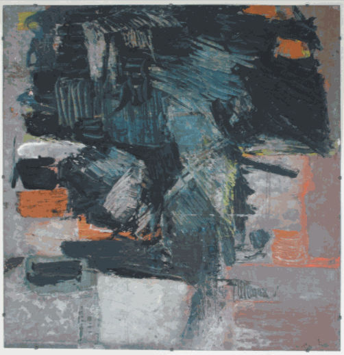 Painting on Galvanised Steel, oil on steel, 1958, 105.2 x 104.2cm. The Gustav Metzger Foundation