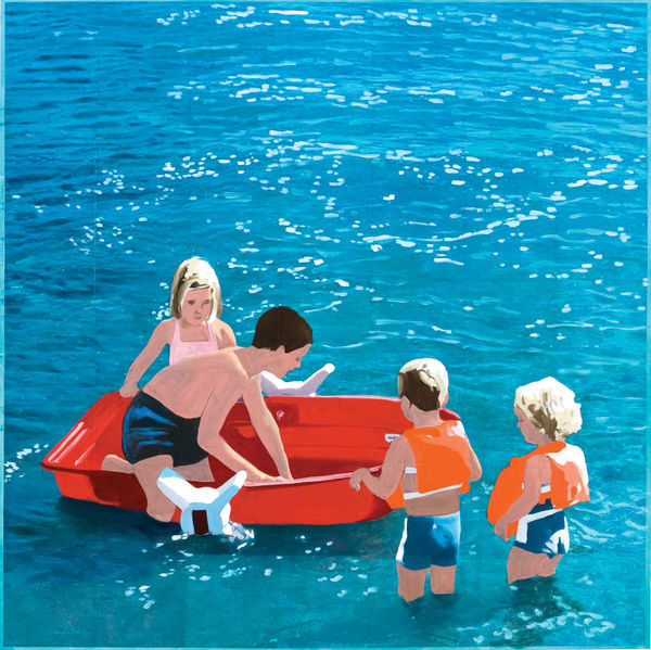 Isca Greenfield-Sanders Red Boat Beach, 4 Kids (Blue), 2007 Mixed media oil on canvas 49 x 49 inches 124.46 x 124.46 cm