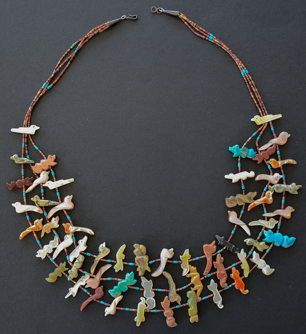 Vintage Three Strand Zuni Fetish Necklace, c. 1970s