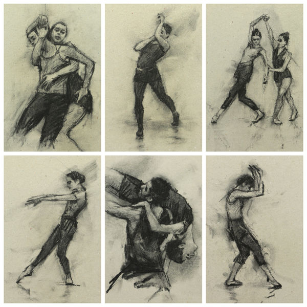 Selection of charcoal drawings, featuring Michaela Skuce, Beau Dillen, Ann Louise Wall, Sophie Morris, Naomi Stienstra, Renan Manhães and Giulia Rossi