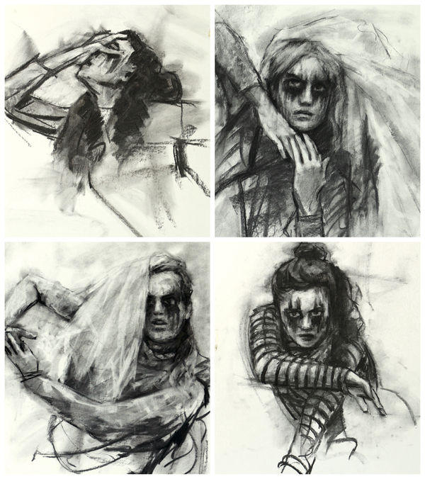 Charcoal drawings of corpse brides from Giselle - Act 2