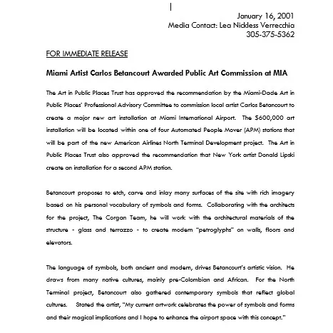 Press Release Art In Public Places Award Commision