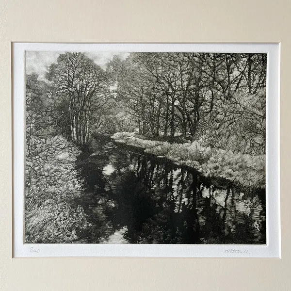 Lenwade Bridge (unframed) , 2022 Martin Mitchell Mezzotint on paper, presented in mount board Unframed 35cm x 39cm Plate size: 19.5cm x 24.5cm Edition of 40