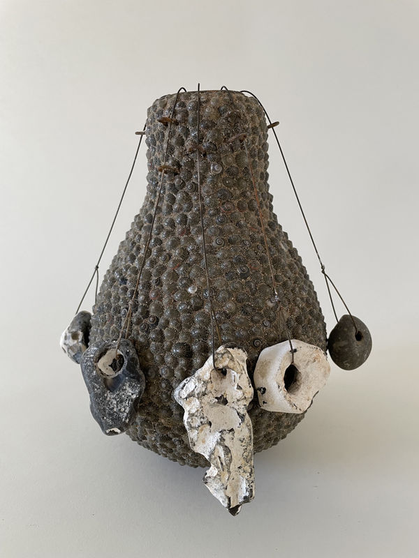 Grey Hag Stone Vessel, 2024 Carolyn Brookes-Davies Paper, shell, sand, stone, metal 24 cm x 22 cm