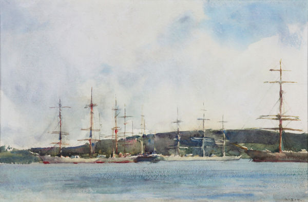 Shipping at Anchor, Falmouth by Henry Scott Tuke