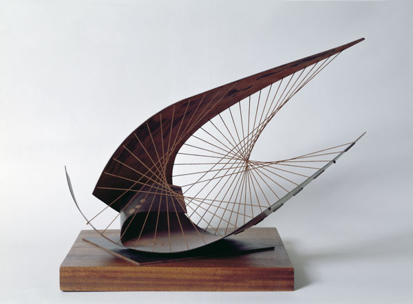 Dame Barbara HEPWORTH (1903 – 1975) Stringed Figure (Curlew) Version I, 1956 Brass and cotton string on a wooden base 16 ½ x 19 ¼ x 11 3/8 inches / 42 x 49 x 29 cm Cast in an edition of 1 of 9, BH 225A