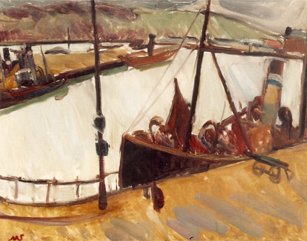 Dieppe Harbour (III) oil on canvas inscr. MS b.l. 25 ½ x 31 ¾ inches (65 x 81cm)