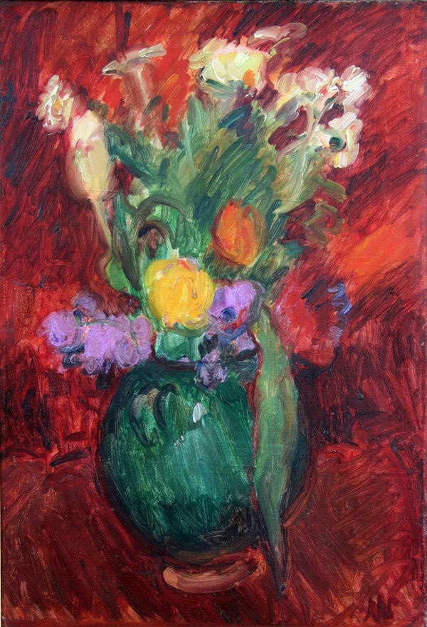 Tulips in a Green Jug, c.1927 oil on canvas 21.5 x 14.75 inches (54.5 x 37.5cm)
