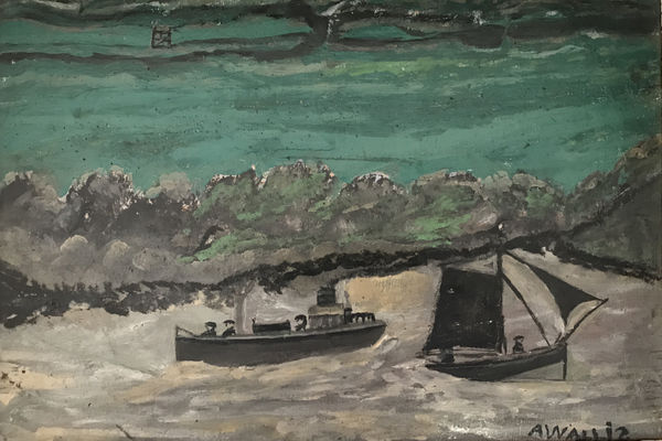 Alfred Wallis, Cutter and Sail boat in grey harbour