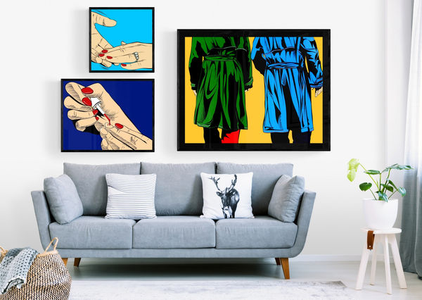 DEBORAH AZZOPARDI Mayfair Trenchcoats, 2005 Acrylic On Board 94 x 122 cm 37 1/8 x 48 1/8 in. (DA160) DEBORAH AZZOPARDI Will You Be Mine, 2009 Acrylic on board 54 x 54 cm 21 1/4 x 21 1/4 in. (DA140) DEBORAH AZZOPARDI Femme Fatale, 2016 Acrylic on 400g Arches Paper 66 x 79 cm 26 x 31 1/8 in. (DA035)