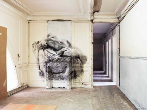 YZ, Les Bains, 2013 Ink on wallIn situ installation