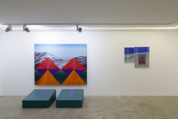 Installation View of Here, We Can Stay For A While a solo presentation of works by Farbod Elkaee.