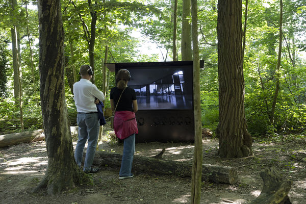 Installation view of "Unblocked Avatars" a video represented from Dastan Gallery by Arash Hanaei at Basel Social Club.