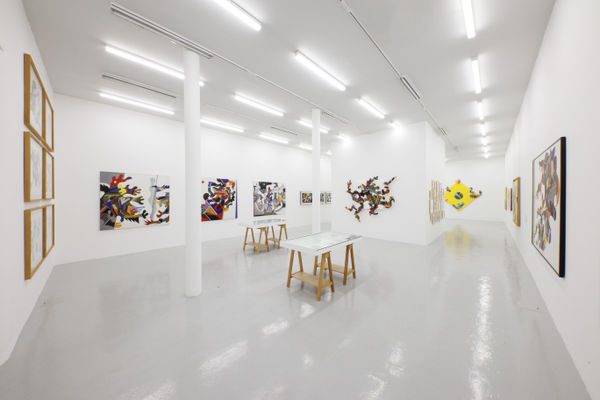 Installation view of Mohsen Vaziri Moghaddam > 100 a solo show of works by Mohsen Vaziri Moghadam.