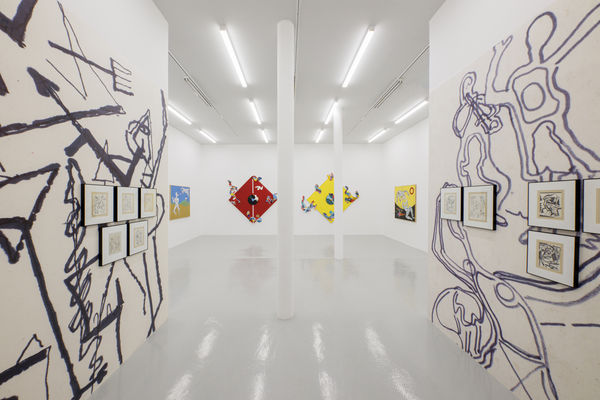 Installation view of Mohsen Vaziri Moghaddam > 100 a solo show of works by Mohsen Vaziri Moghadam.