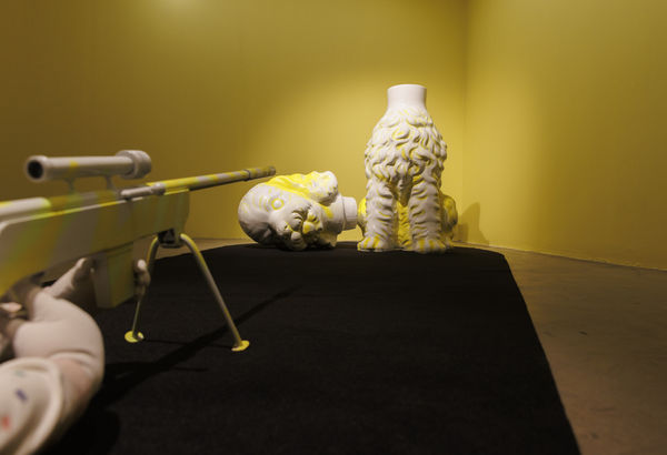 Installation View of Temptation of Green Gloves a solo exhibition of works by Rana Dehghan.