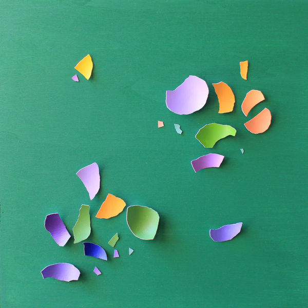 Memories III, 2022 Larisa Safaryan 12"h x 12"w x 2" Egg Shells, Acrylic on Canvas The painting is enclosed in an acrylic glass case.