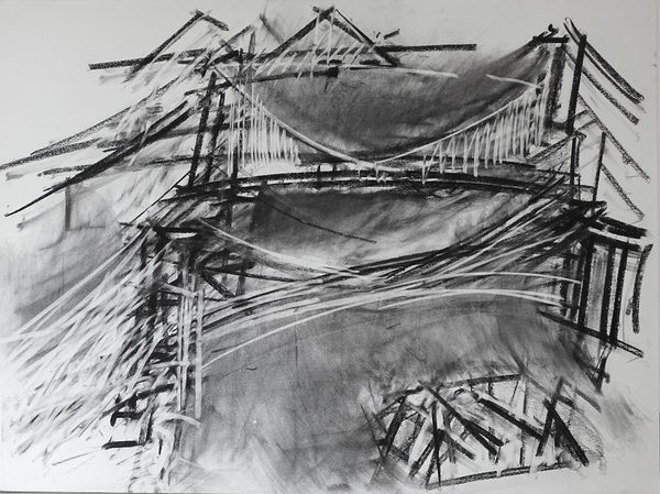Bridges over the East River #1, 1996 Charcoal on paper 56 x 76cm