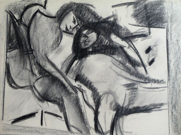 Lovers Study No. 6, c. 1970 Charcoal on paper 22 x 30 in