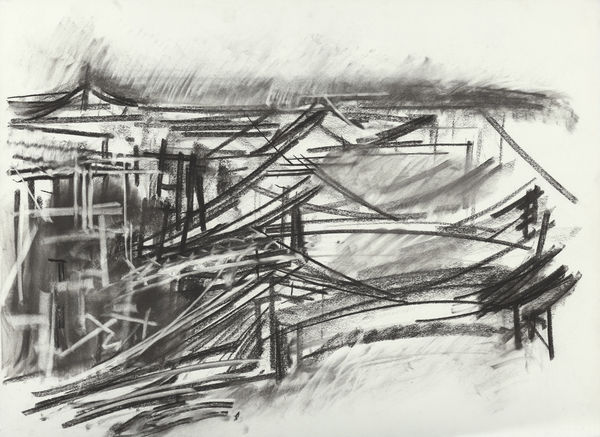 Bridges over the East River #2, 1996 Charcoal on paper 56 x 76cm