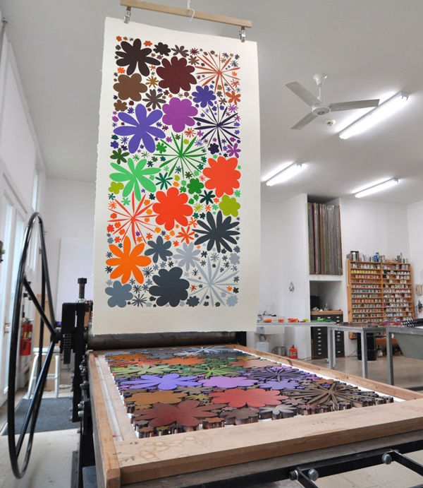 Polly Apfelbaum Love Alley print coming off press