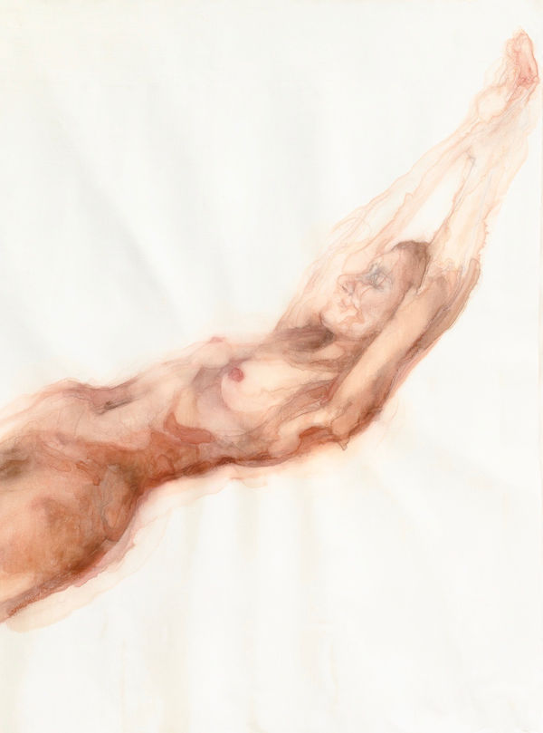 Warm Sands, 2019 Watercolour on layered chiffon and canvas 96 x 73cm