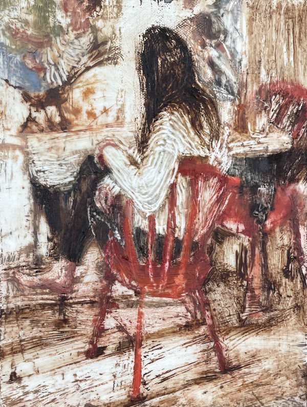 About A Boy, 2023 Beeswax and oil on panel 24 x 18cm