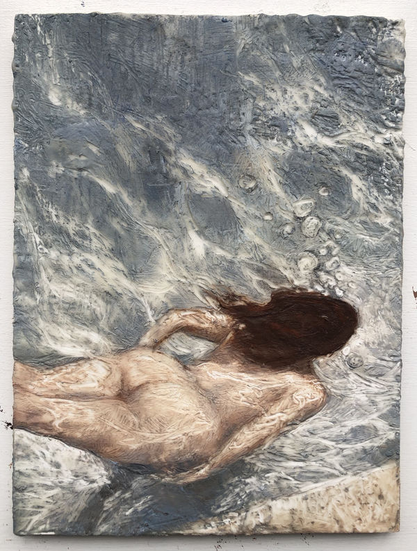 Deep Dive, 2022 Oil and beeswax on panel 18 x 15cm