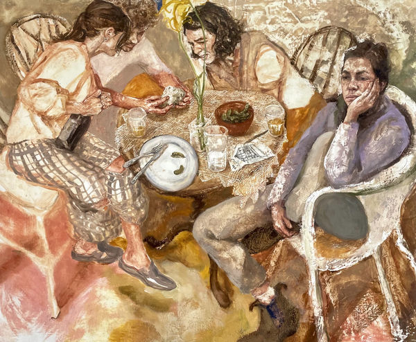 In A Pickle, 2024 Beeswax, oil and oil pastel on panel 122 x 102cm