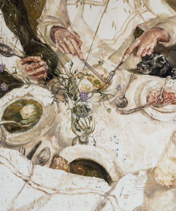 Tucken In, 2025 Beeswax and oil on panel 60cm x 50cm