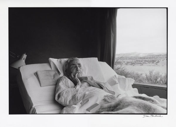 Dan Budnik (1933-2020) "Georgia O'Keeffe, morning siesta, Ghost Ranch, New Mexico, 1975" gelatin silver print