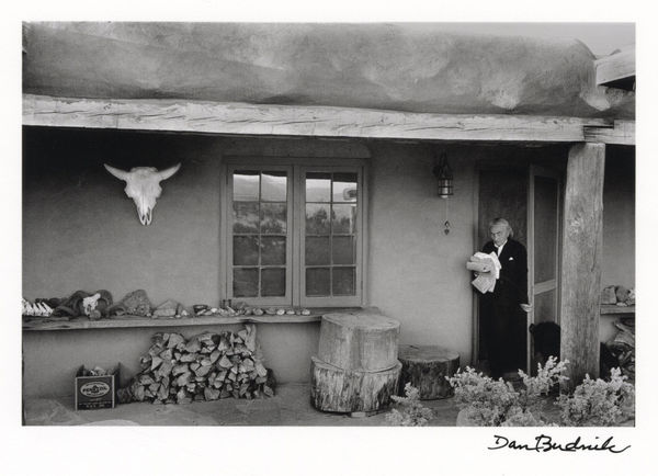 Dan Budnik (1933-2020) "Georgia O’Keeffe, Ghost Ranch patio portal, New Mexico, 1975," gelatin silver print