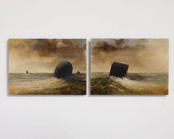 FIONA BANNER AKA THE VANITY PRESS New York, Roemisch Liegend, Collegiate, 2019 Found painting, oil on copper (diptych) 13 x 18 cm (each, unframed)