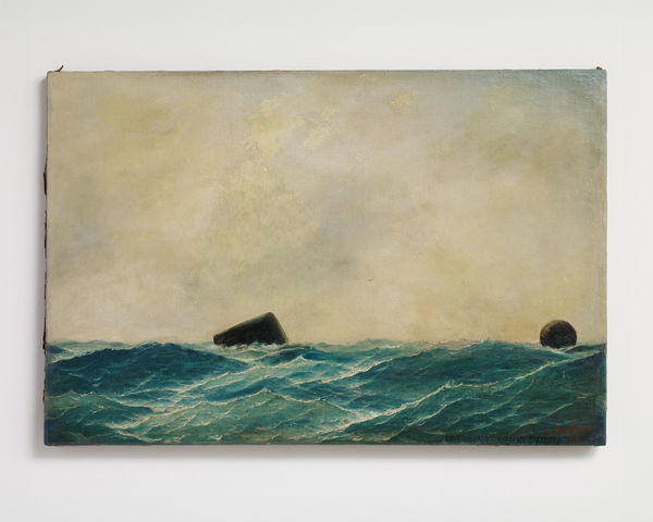 FIONA BANNER AKA THE VANITY PRESS Arial (sinking), American Garamond, 2019 Found painting, oil on canvas 51.2 x 76.4 x 2 cm (unframed)