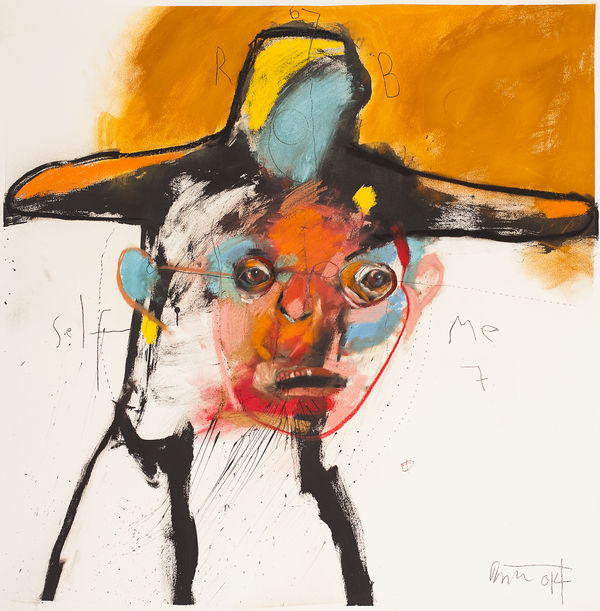 Self in Monet’s Hat, 2014 pastel, tempera, graphite on paper, 44.5 x 44.5 in