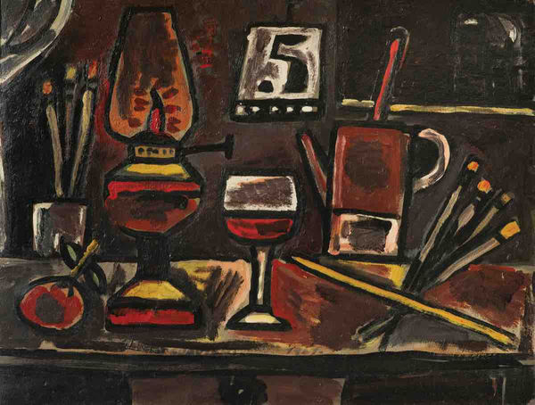 José Gurvich, Bodegón con farol y pinceles, 1961