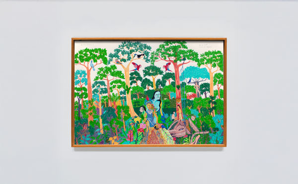 Aycoobo Sueño del shaman, 2023 acrílica sobre papel [acrylic on paper] 76 x 106 x 3.5 cm 29 7/8 x 41 3/4 x 1 3/8 in (22152) Ph: Ana Balaguera. Courtesy of the artist and Instituto de Visión