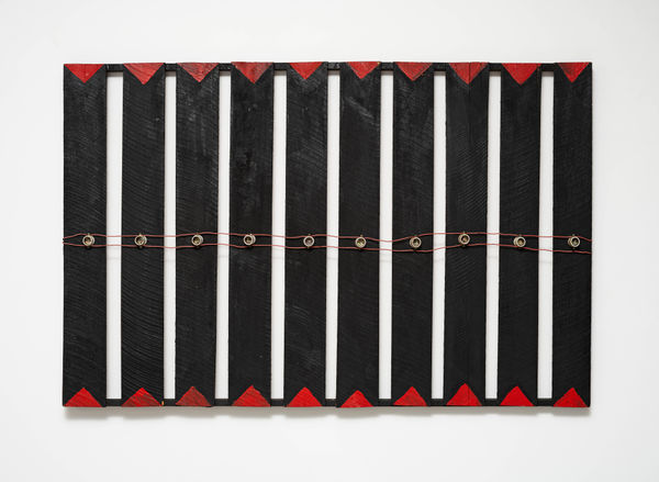Emmanuel Nassar Flamengo, 1990 sarrafos e soquetes sobre madeira [slats and sockets on wood] 130 x 200 cm 51 1/8 x 78 3/4 in (2072)