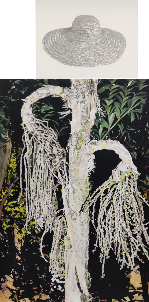 Tang Kwong San scarecrow II (2022) Oil on Canvas and Graphite on Paper 2-part work, Painting: 183 x 122 x 5 cm; Paper: 70 x 90 x 5 cm