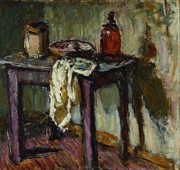 Fritz Flinte - Stillleben mit Flaschen und Tuch, um 1935